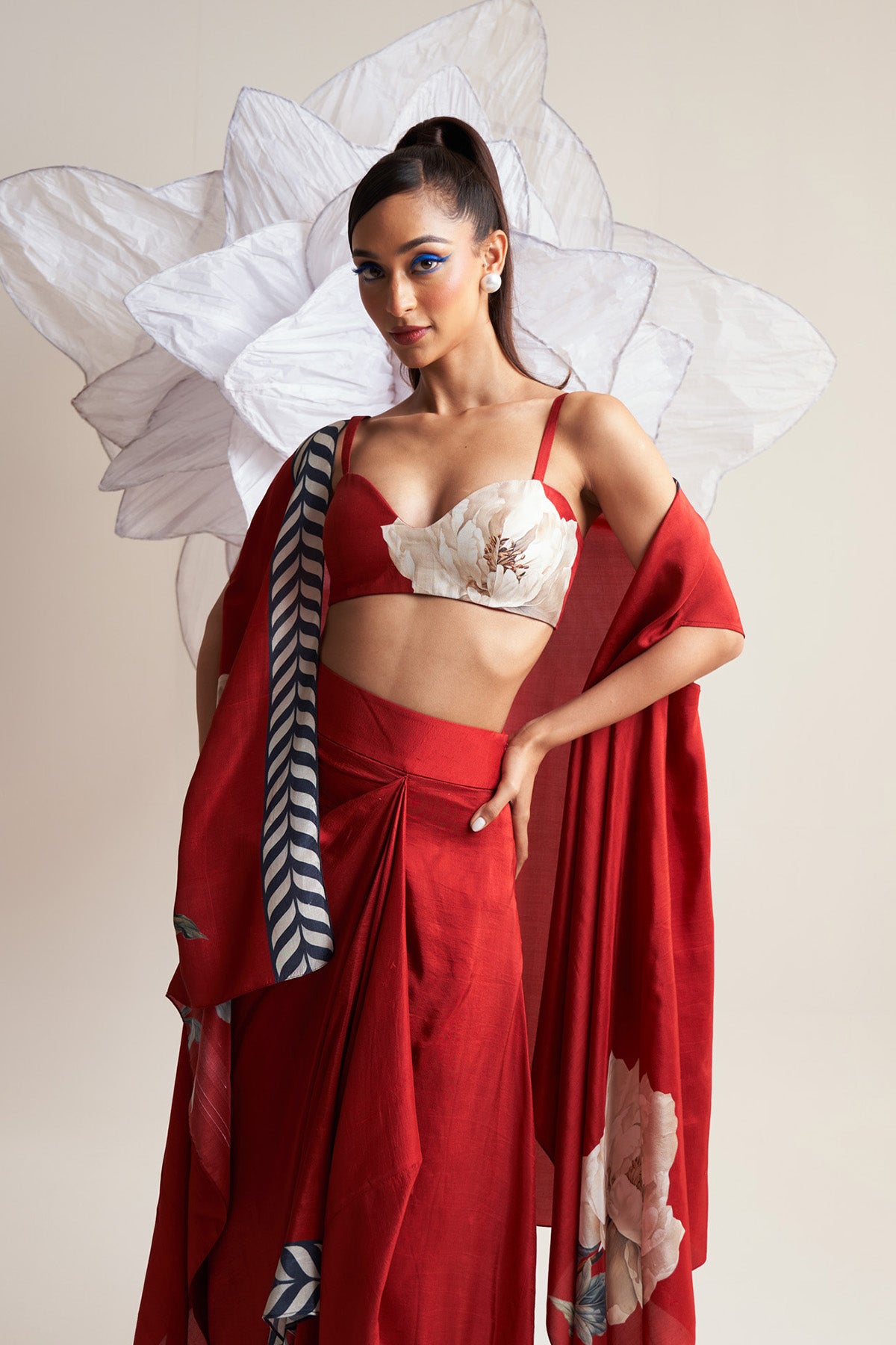 Co-ord set with cape and drape skirt