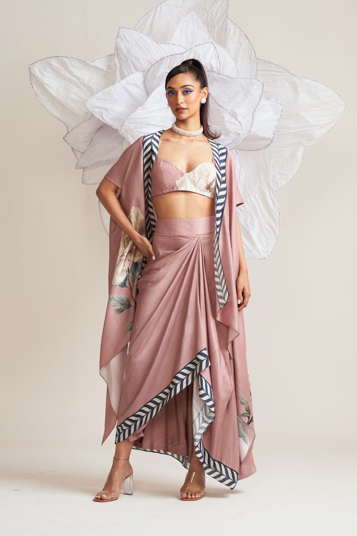 Co-ord set with cape and drape skirt