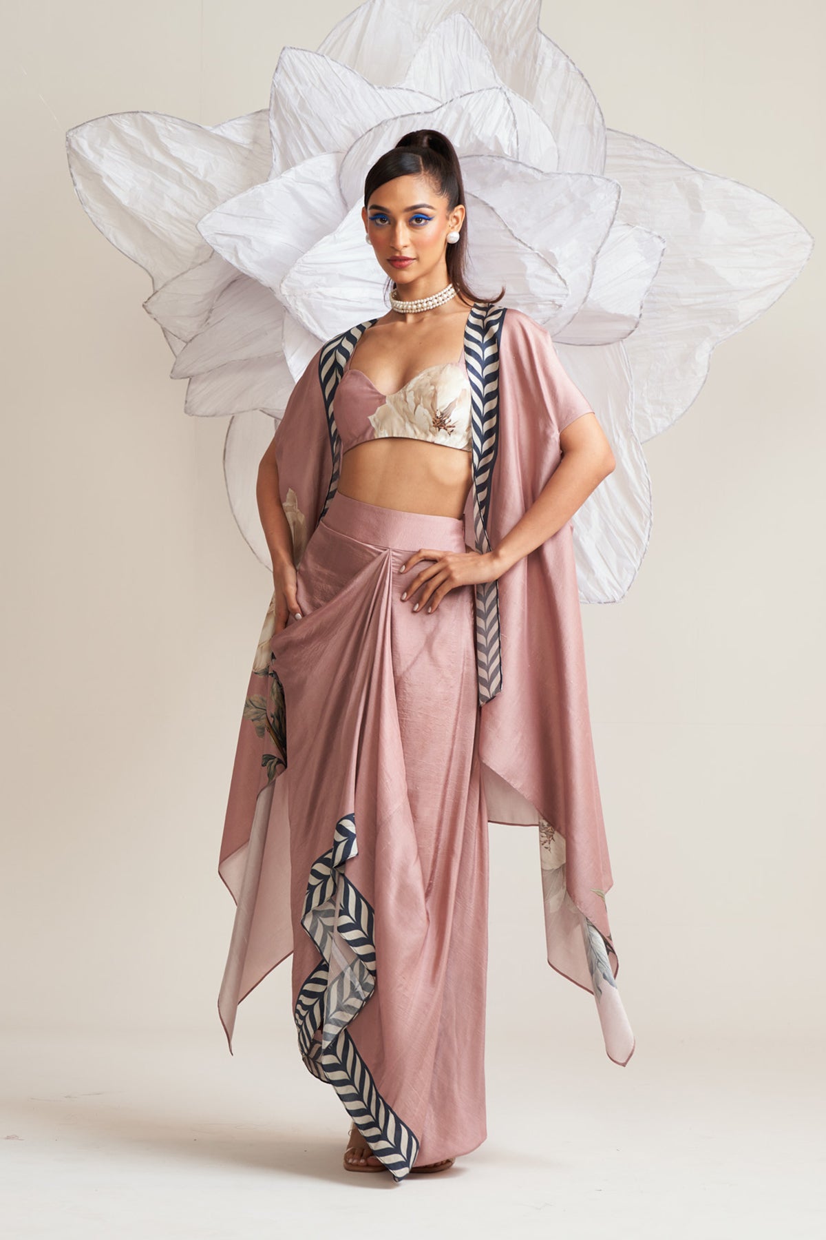 Co-ord set with cape and drape skirt
