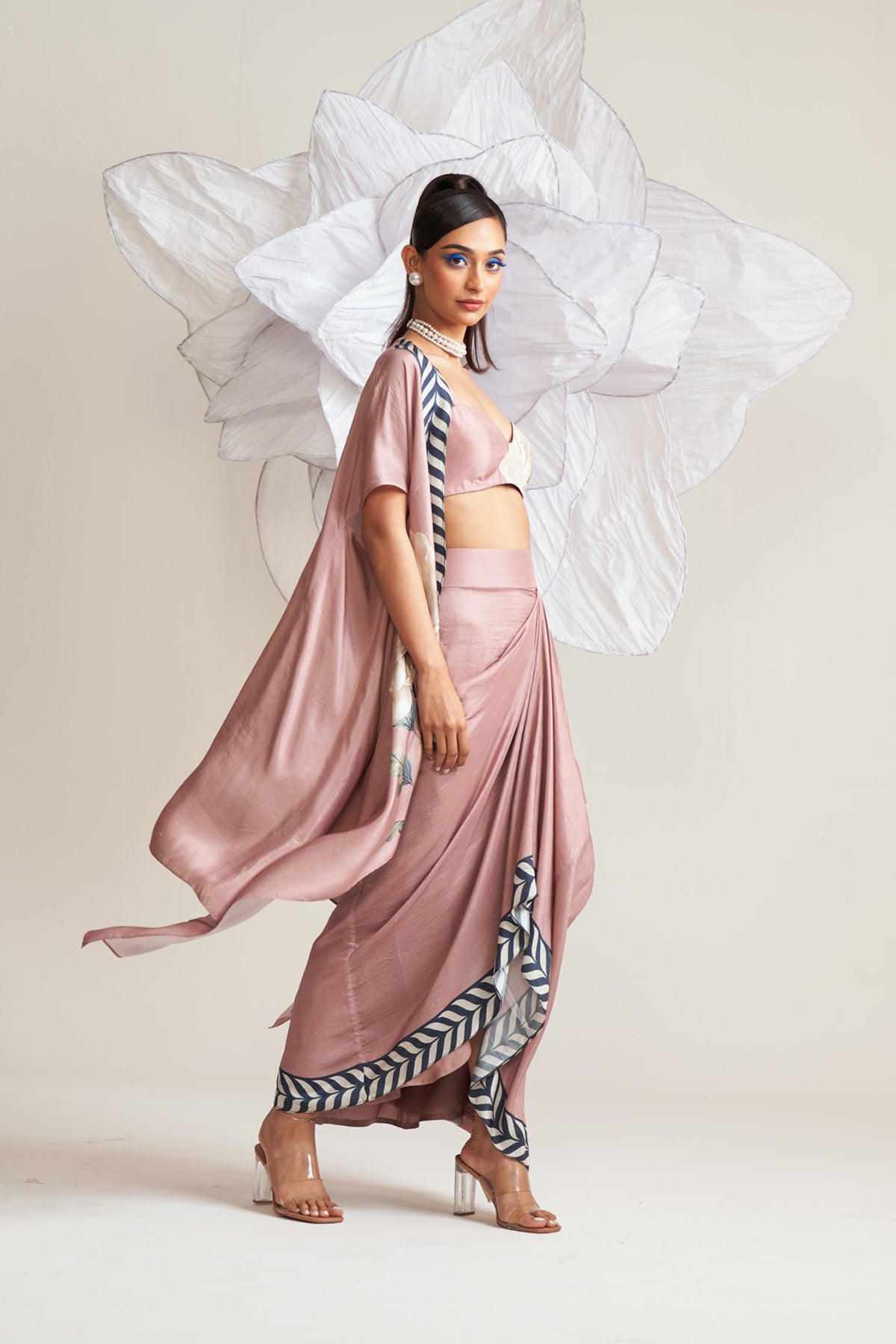 Co-ord set with cape and drape skirt