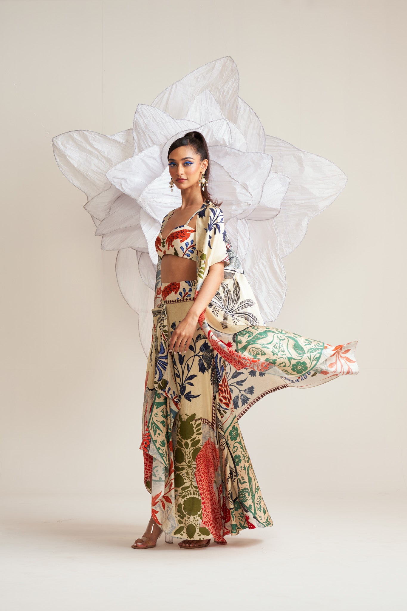 Co-ord set with cape and drape skirt