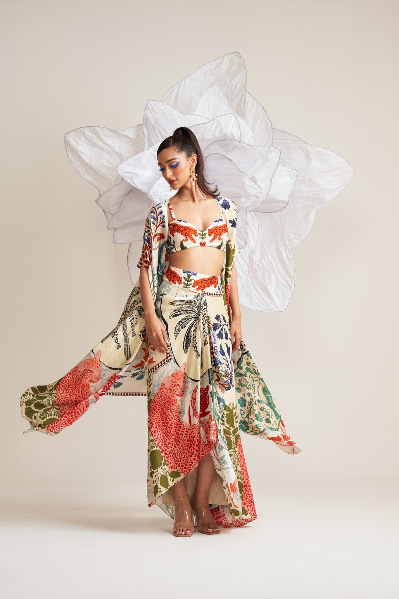 Co-ord set with cape and drape skirt