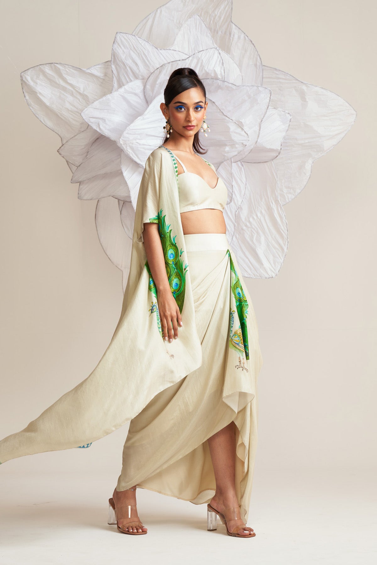 Co-ord set with cape and drape skirt