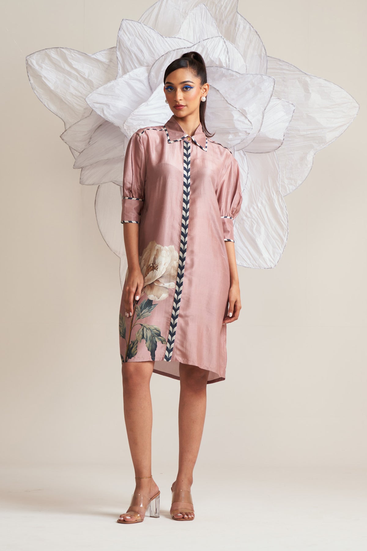 Box yoke pleated dress