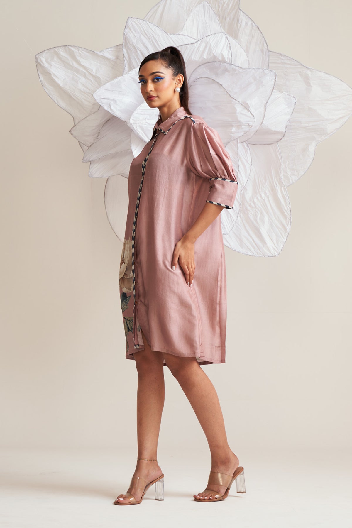 Box yoke pleated dress