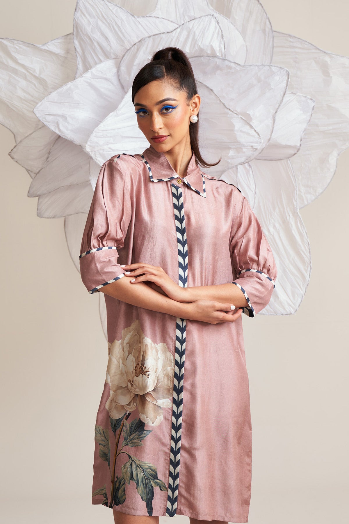 Box yoke pleated dress