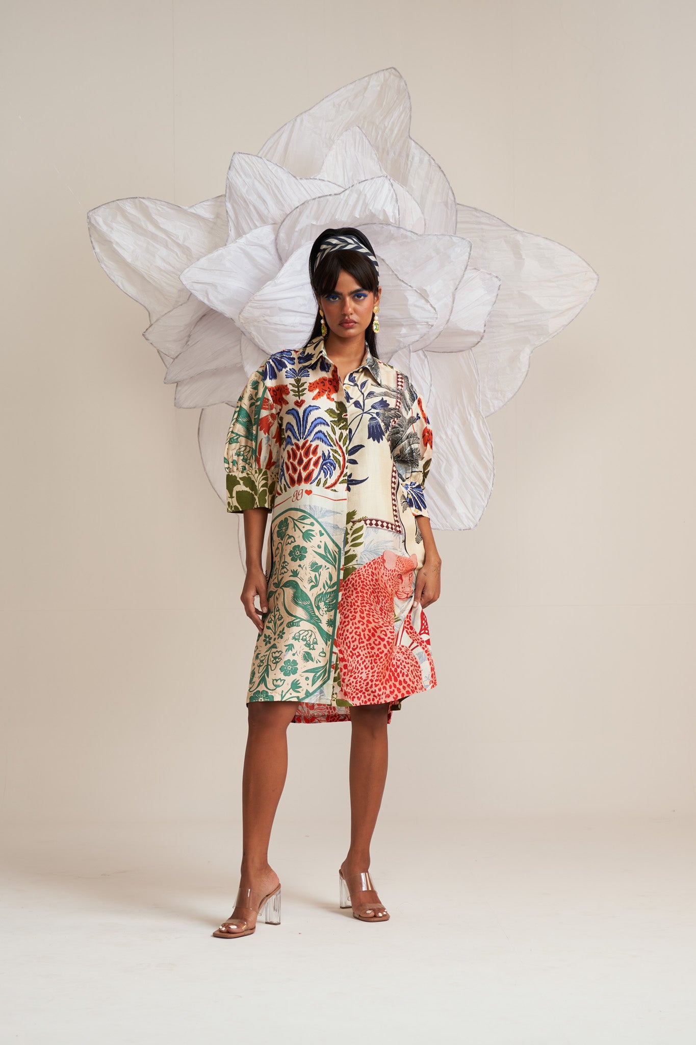 Box yoke pleated dress
