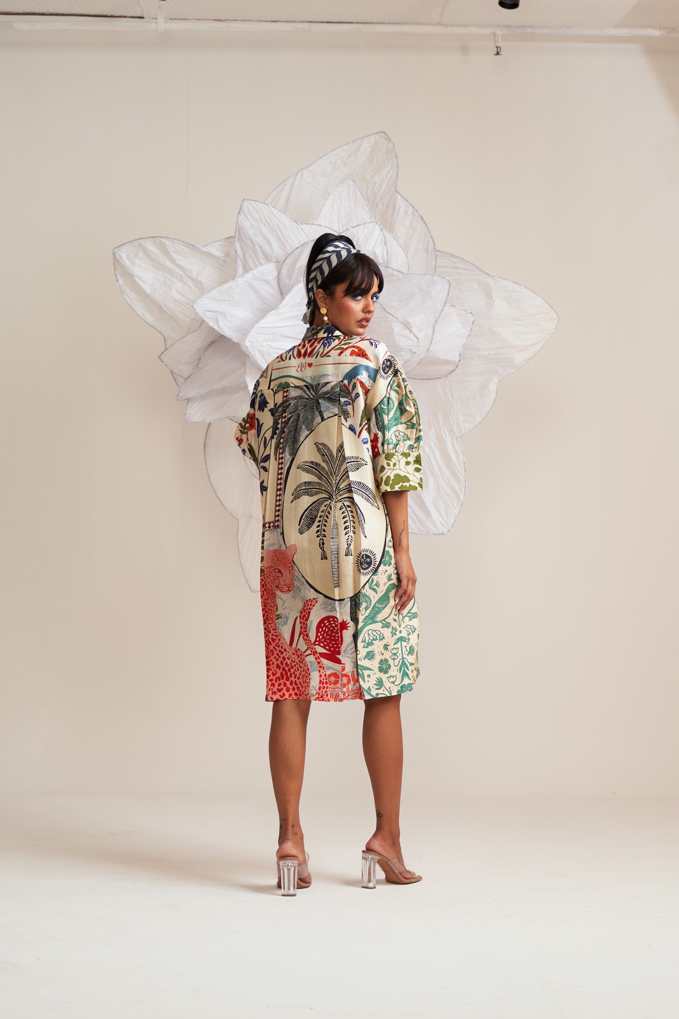 Box yoke pleated dress