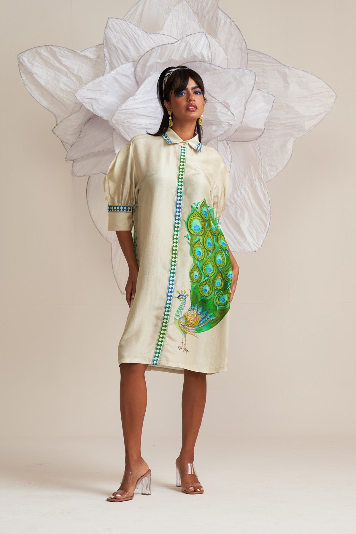 Box yoke pleated dress