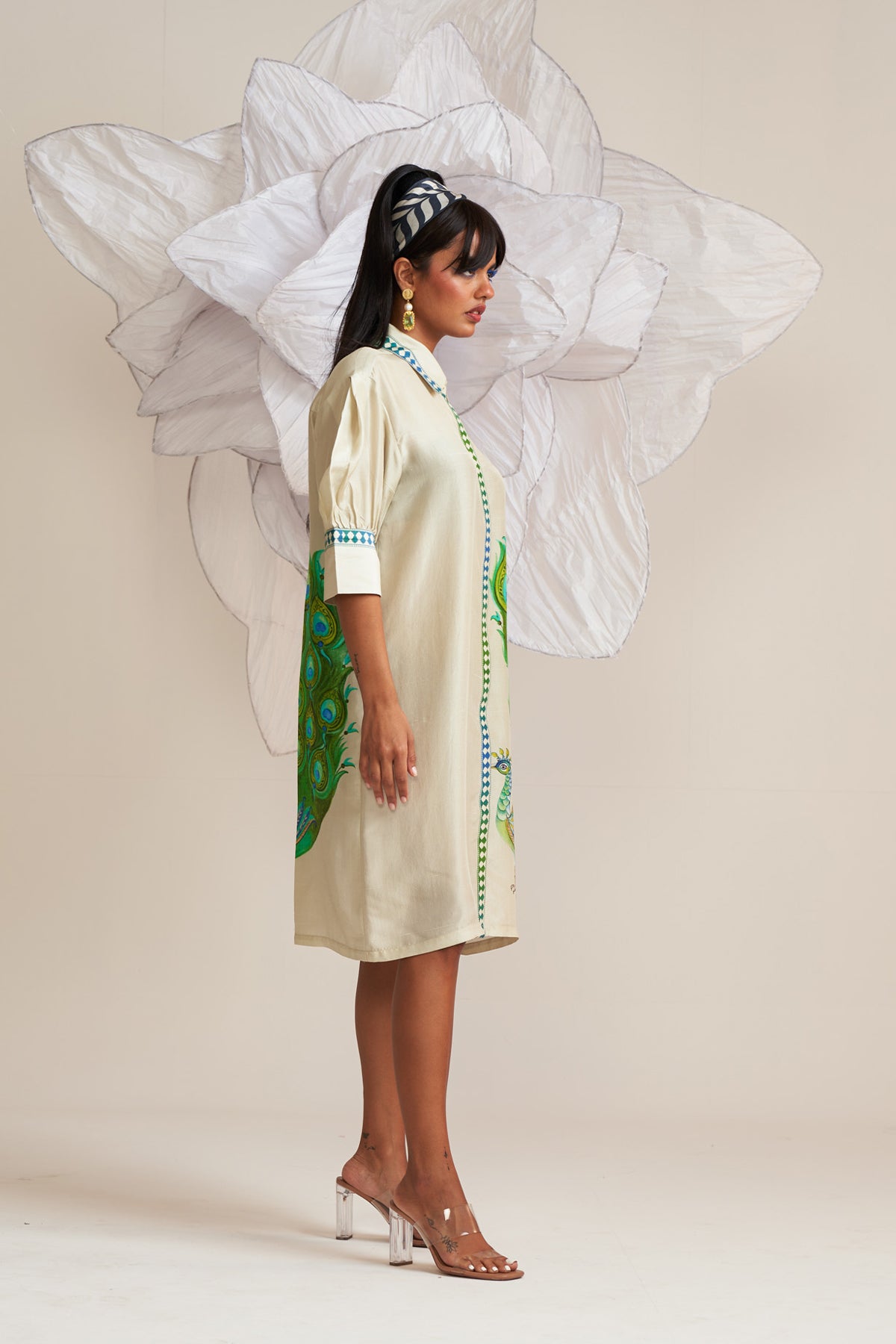 Box yoke pleated dress