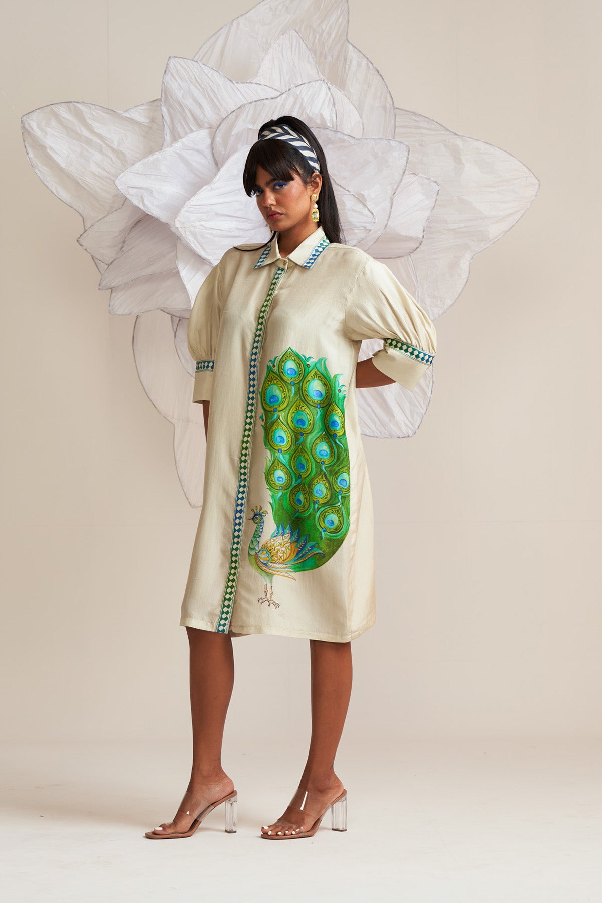 Box yoke pleated dress