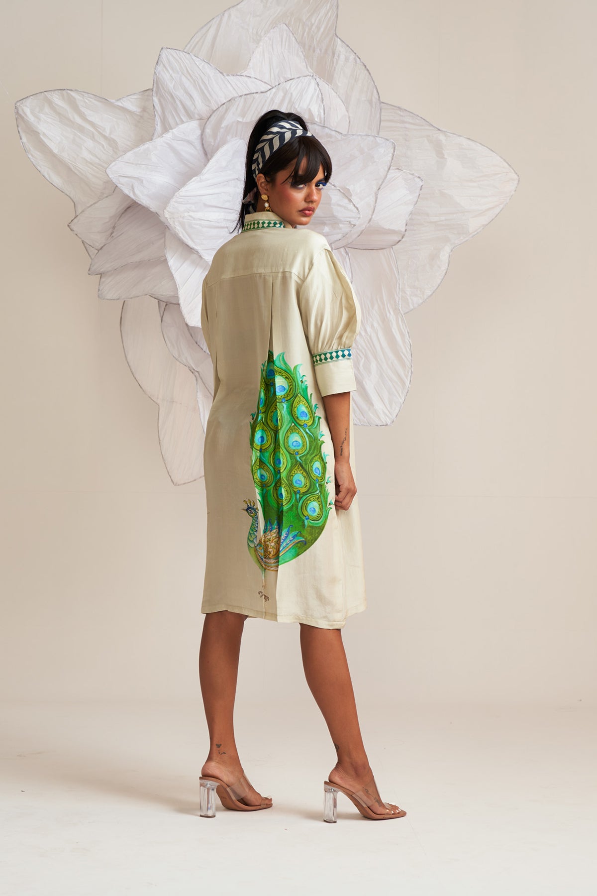 Box yoke pleated dress
