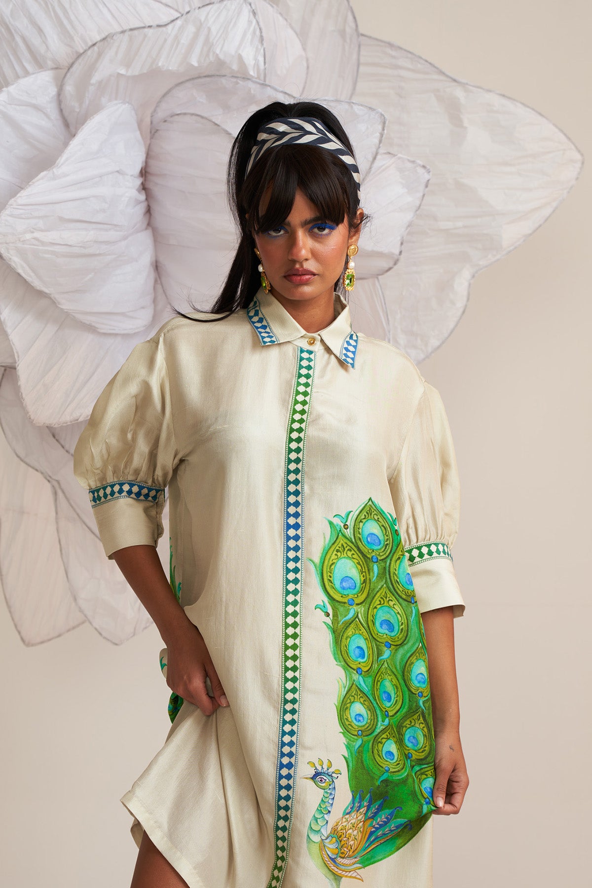 Box yoke pleated dress