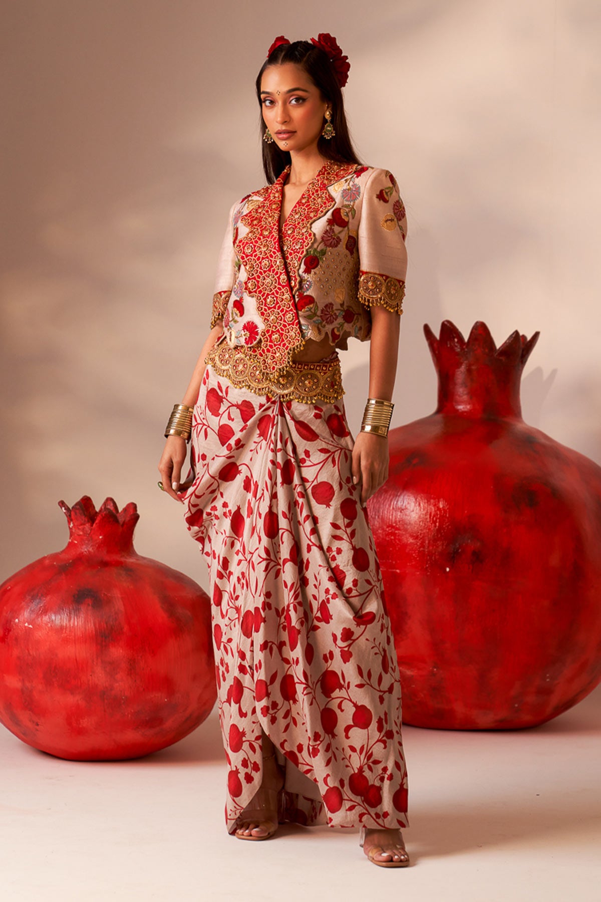 Overlap jacket and drape skirt set