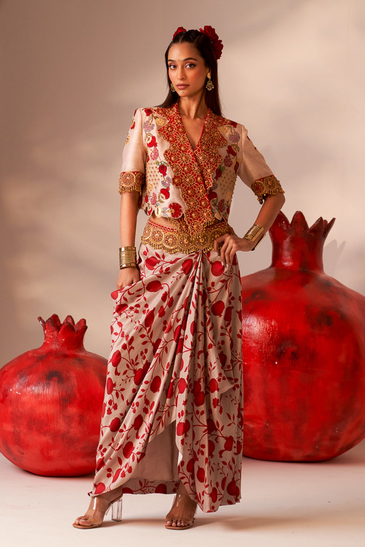 Overlap jacket and drape skirt set