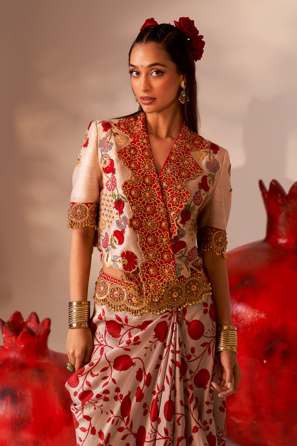 Overlap jacket and drape skirt set