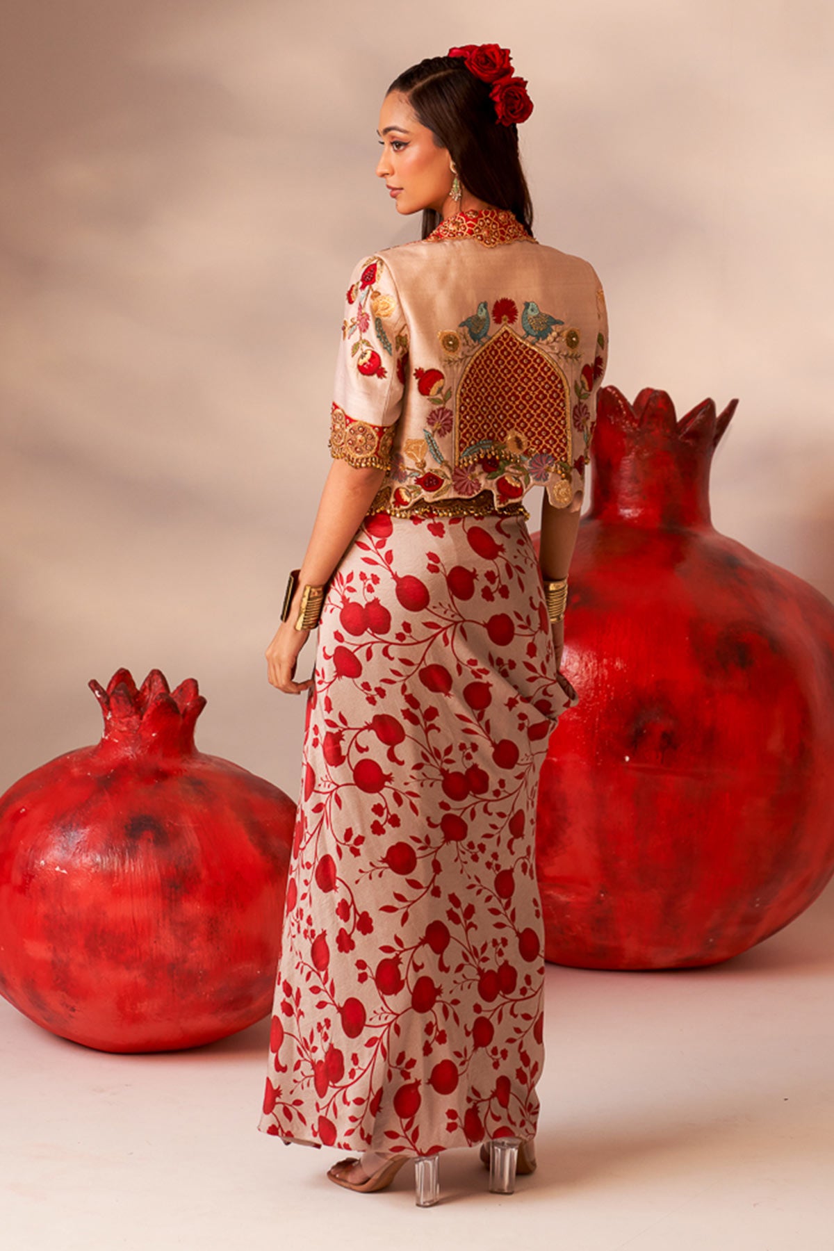 Overlap jacket and drape skirt set