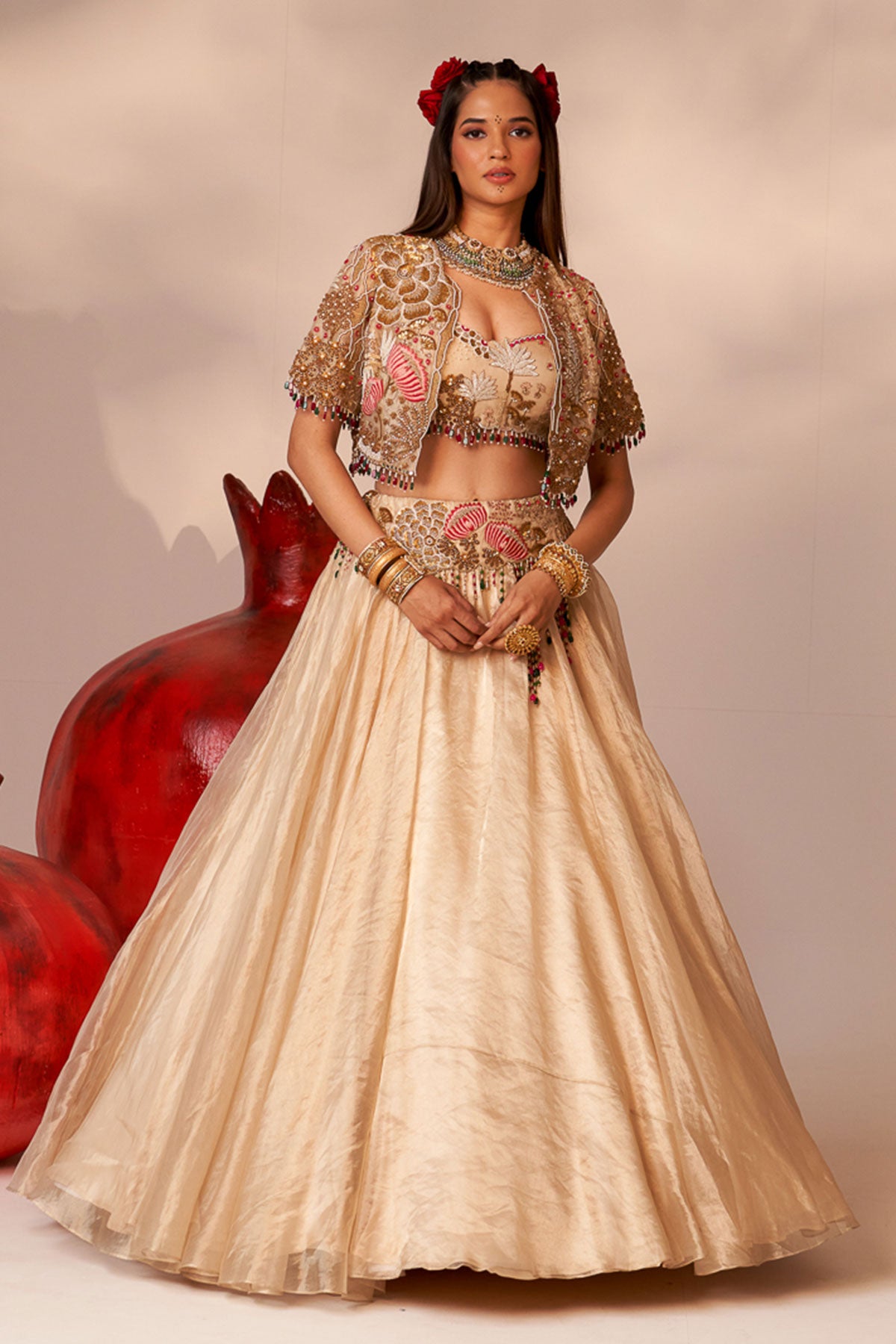 Gold jacket lehenga set