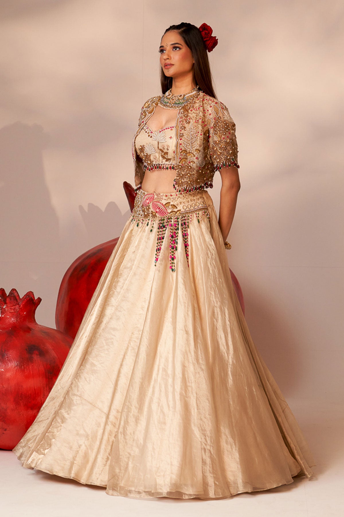 Gold jacket lehenga set