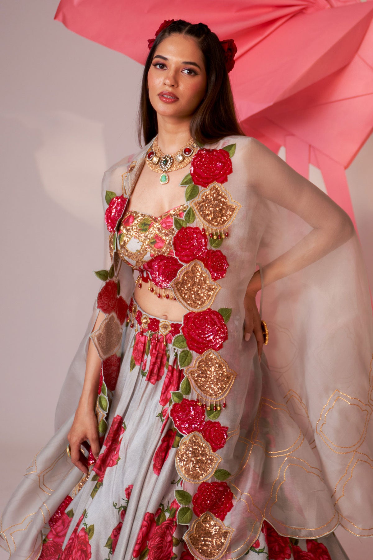 Cape and printed skirt set