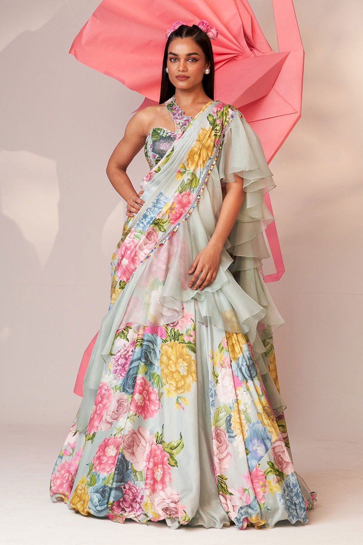 Ruffle drape lehenga saree