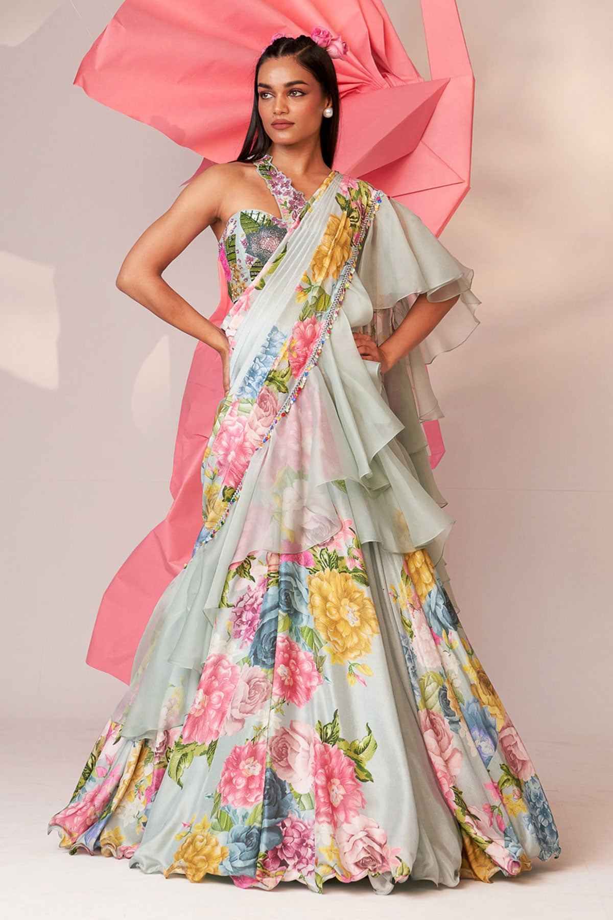 Ruffle drape lehenga saree