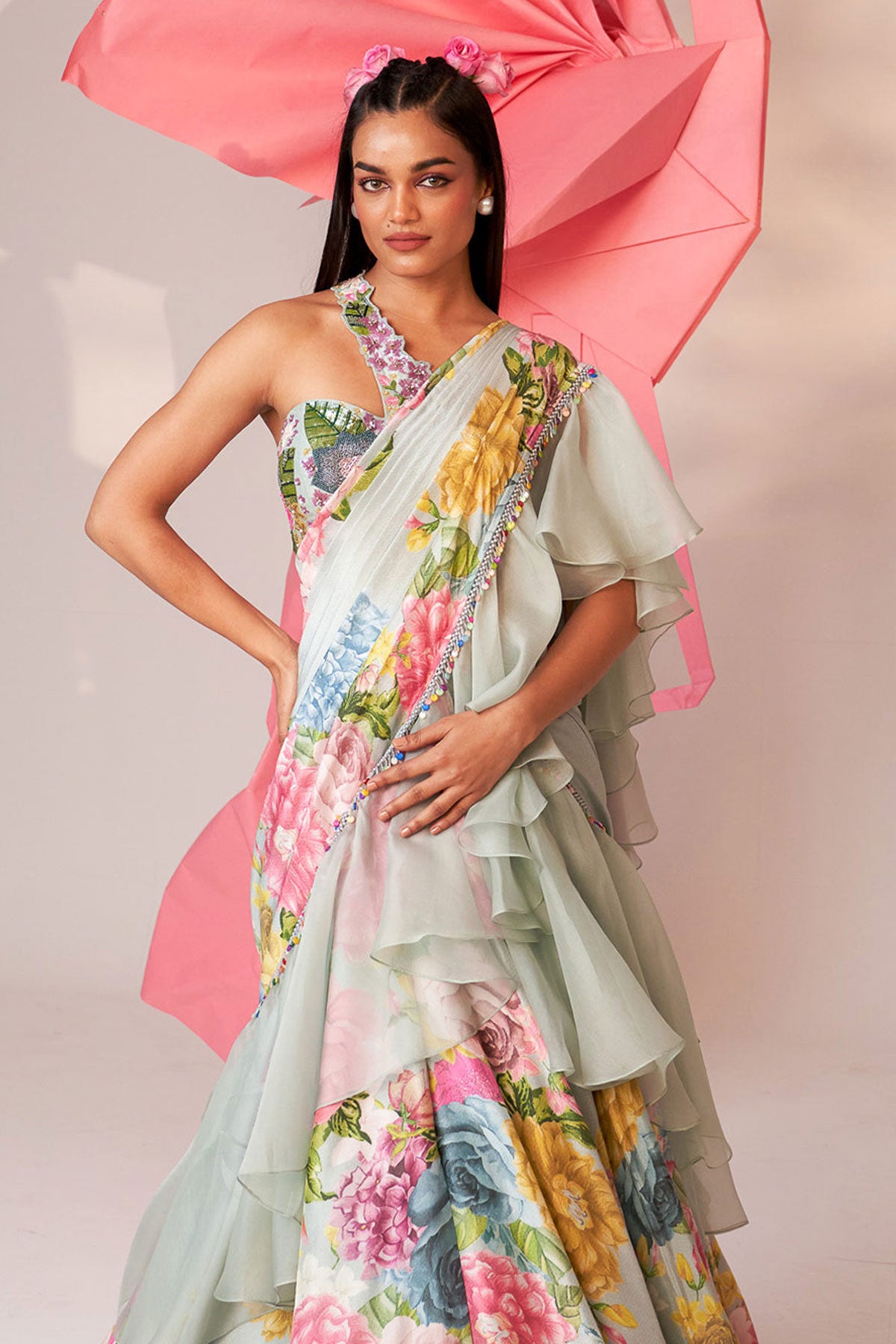 Ruffle drape lehenga saree