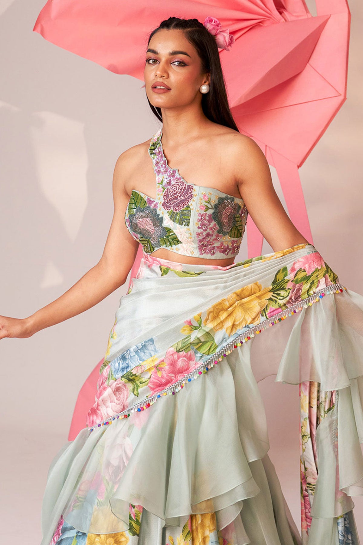 Ruffle drape lehenga saree