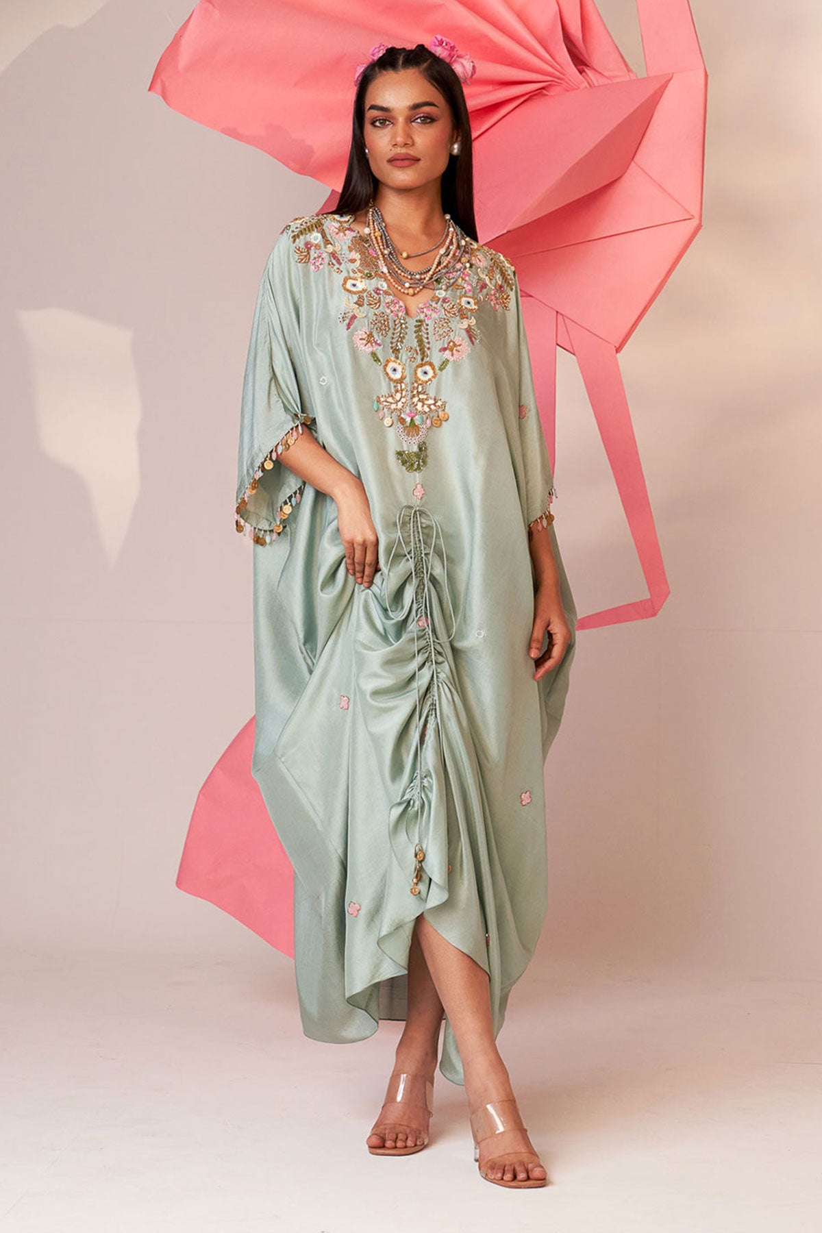green emerald velvet dress Caftan Kaftan Dress - 2 Pieces Set - Embroidery