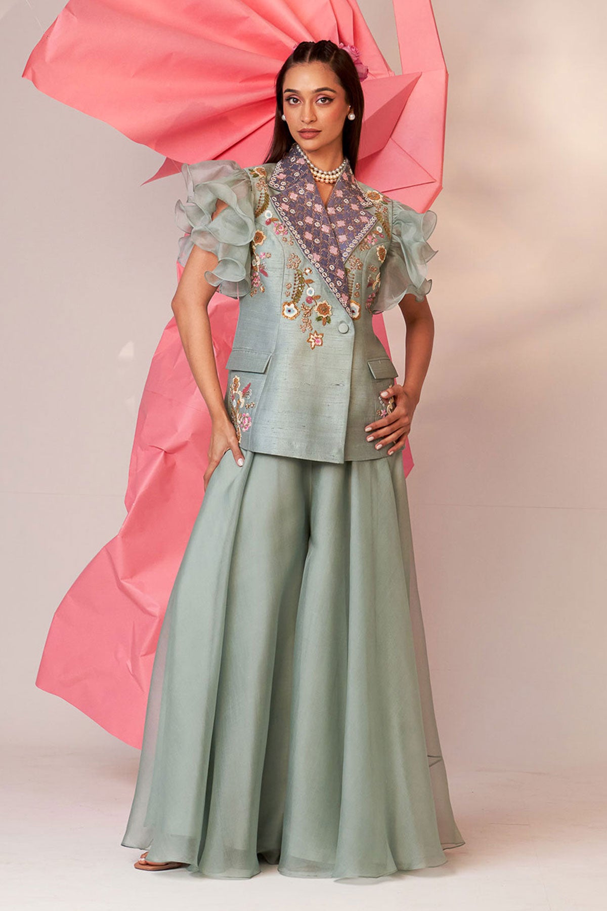 Frill jacket sharara set