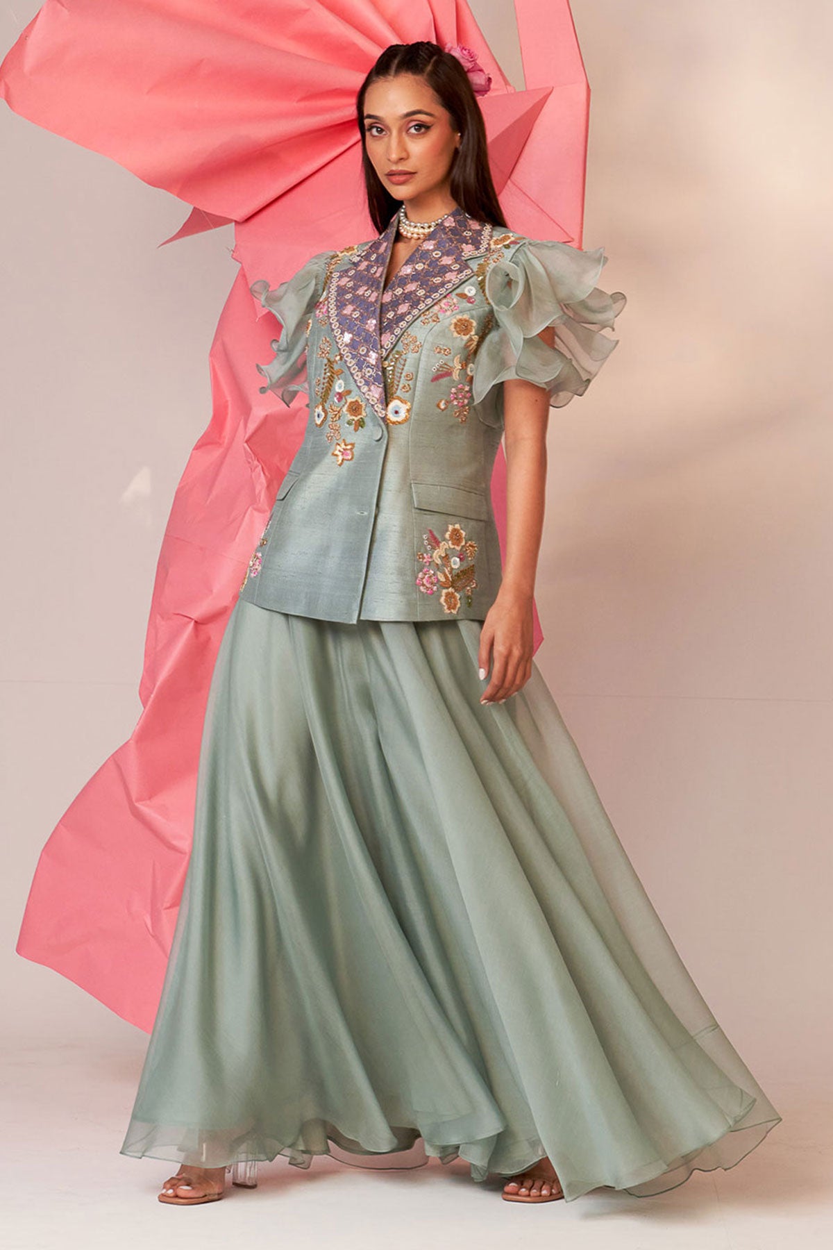 Frill jacket sharara set