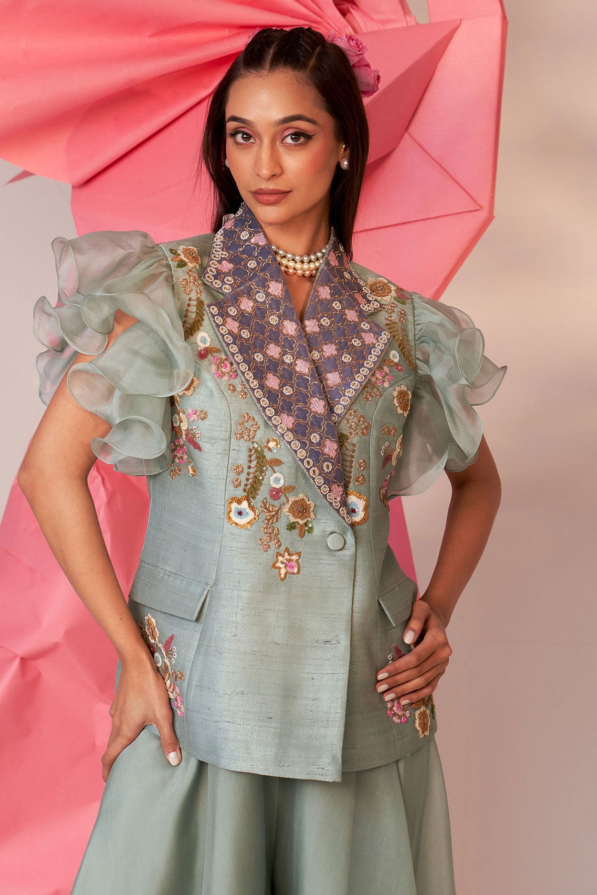 Frill jacket sharara set