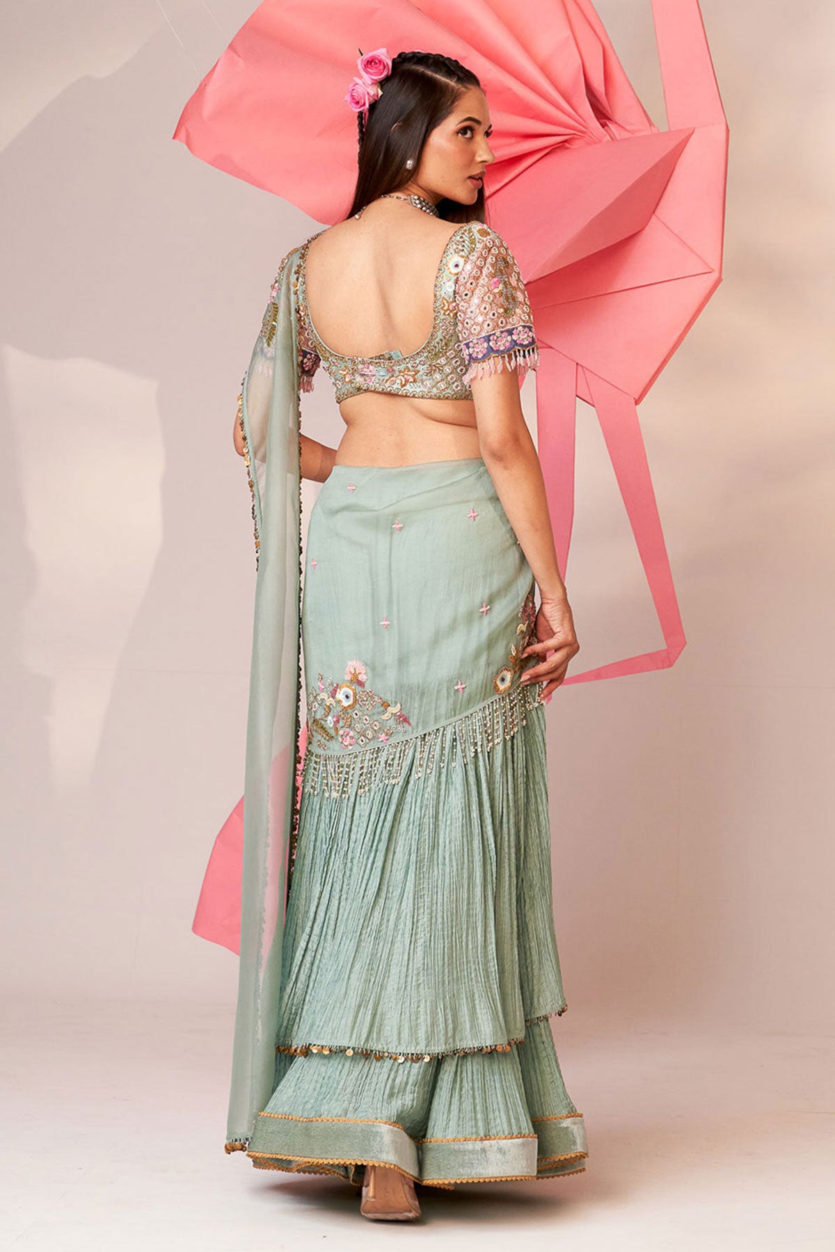 Crinkle drape saree set