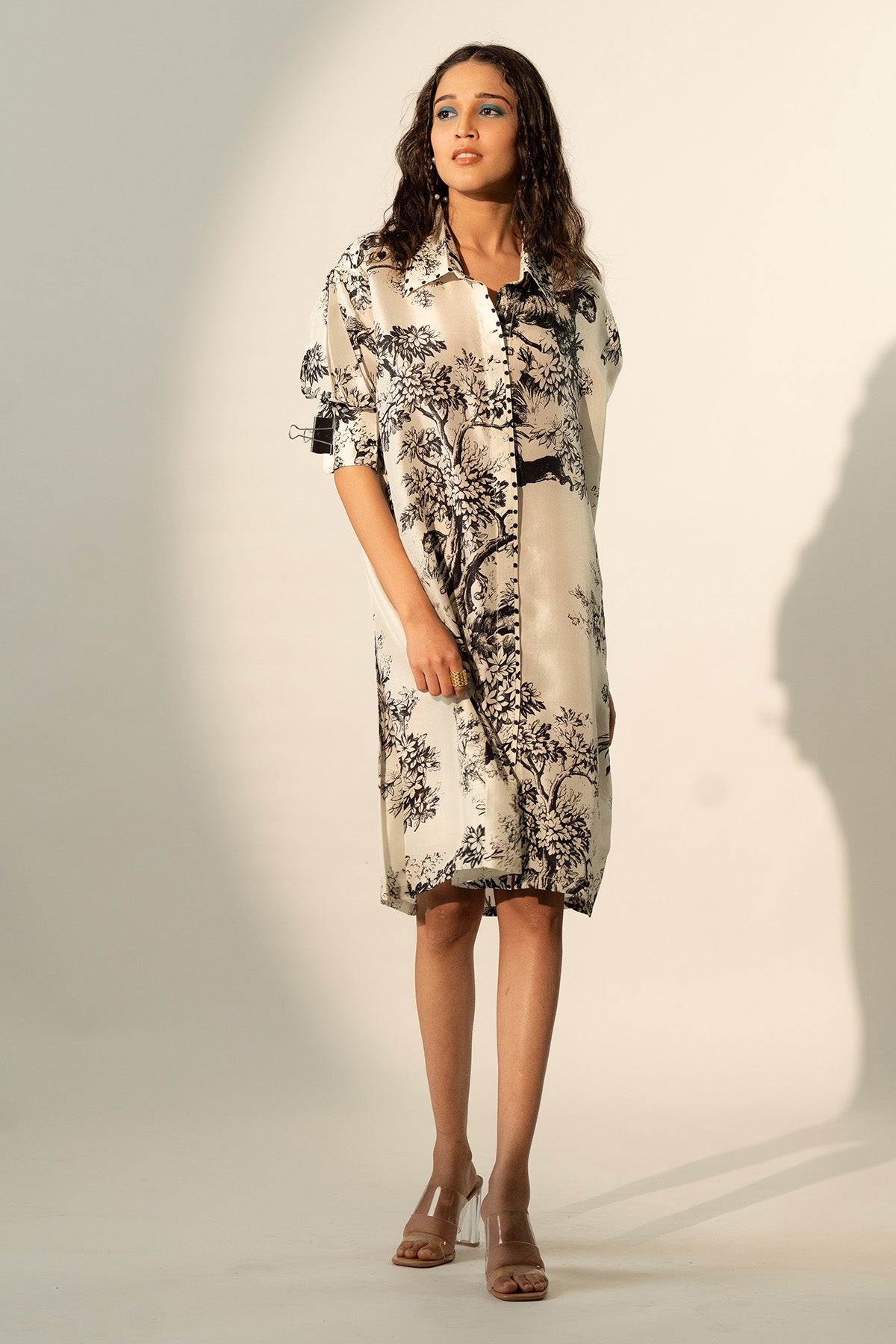 BOXY YOKE PLEATED DRESS