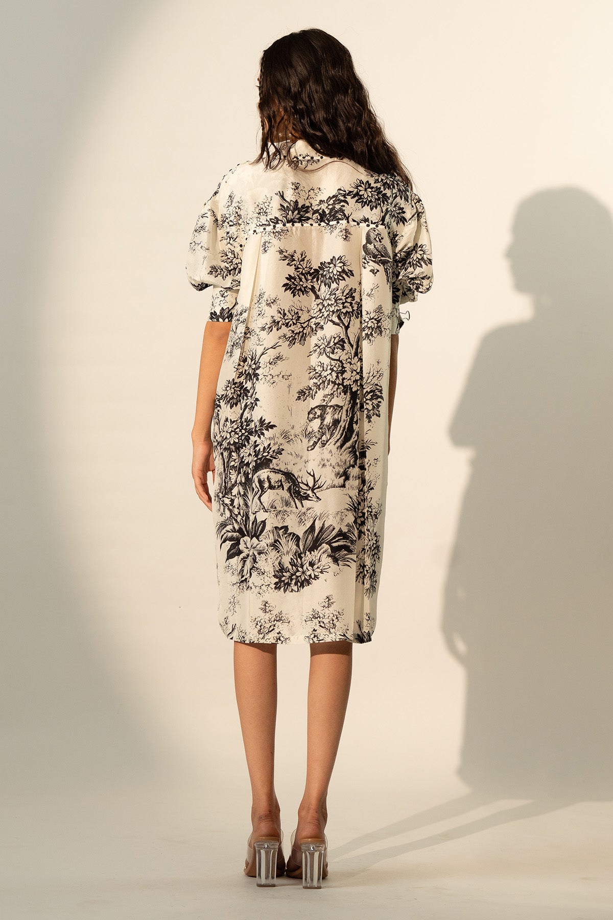 BOXY YOKE PLEATED DRESS
