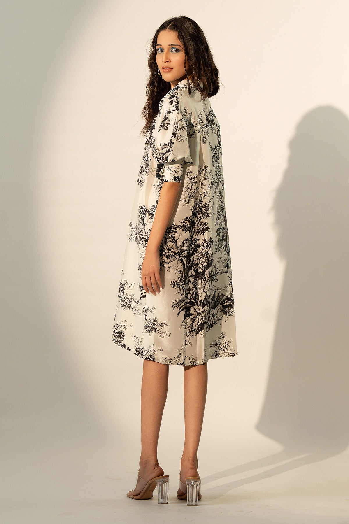 BOXY YOKE PLEATED DRESS