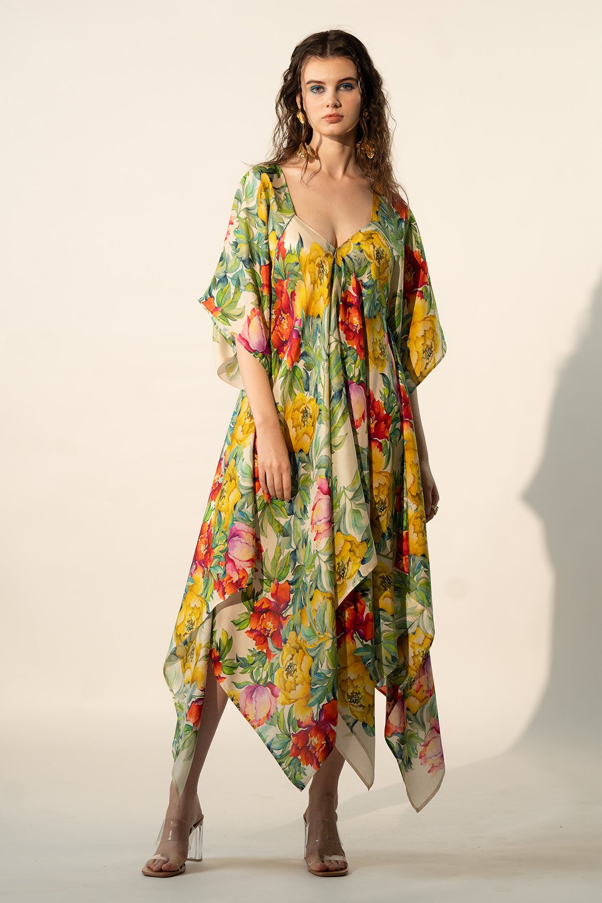 V NECK HANDKERCHIEF HEM DRESS