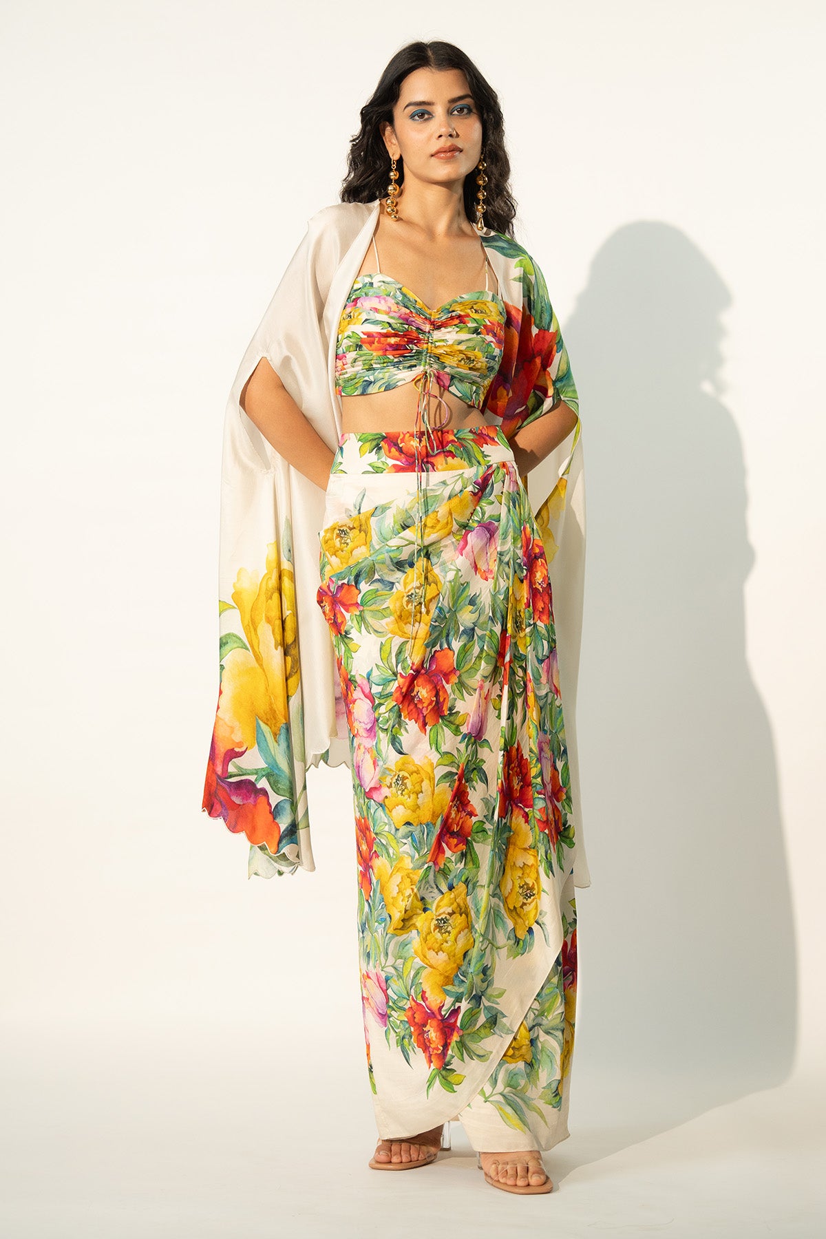 Co-ord set with cape and drape skirt