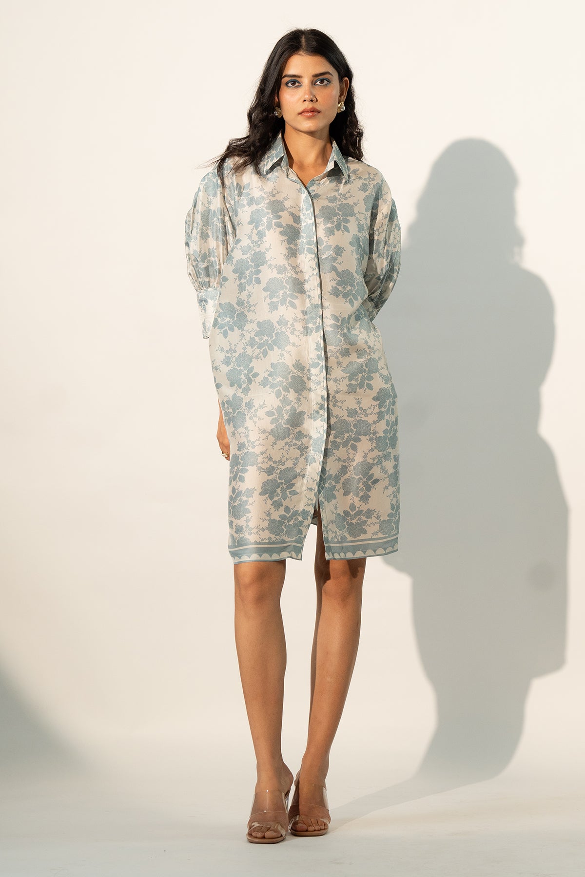 BOXY YOKE PLEATED DRESS