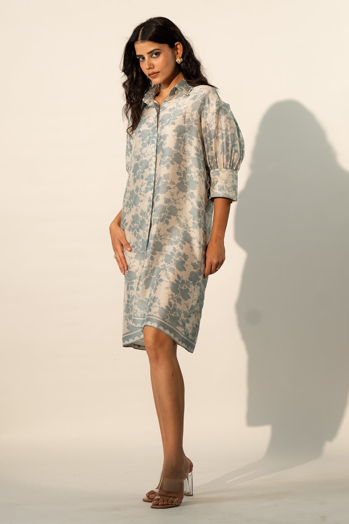 BOXY YOKE PLEATED DRESS