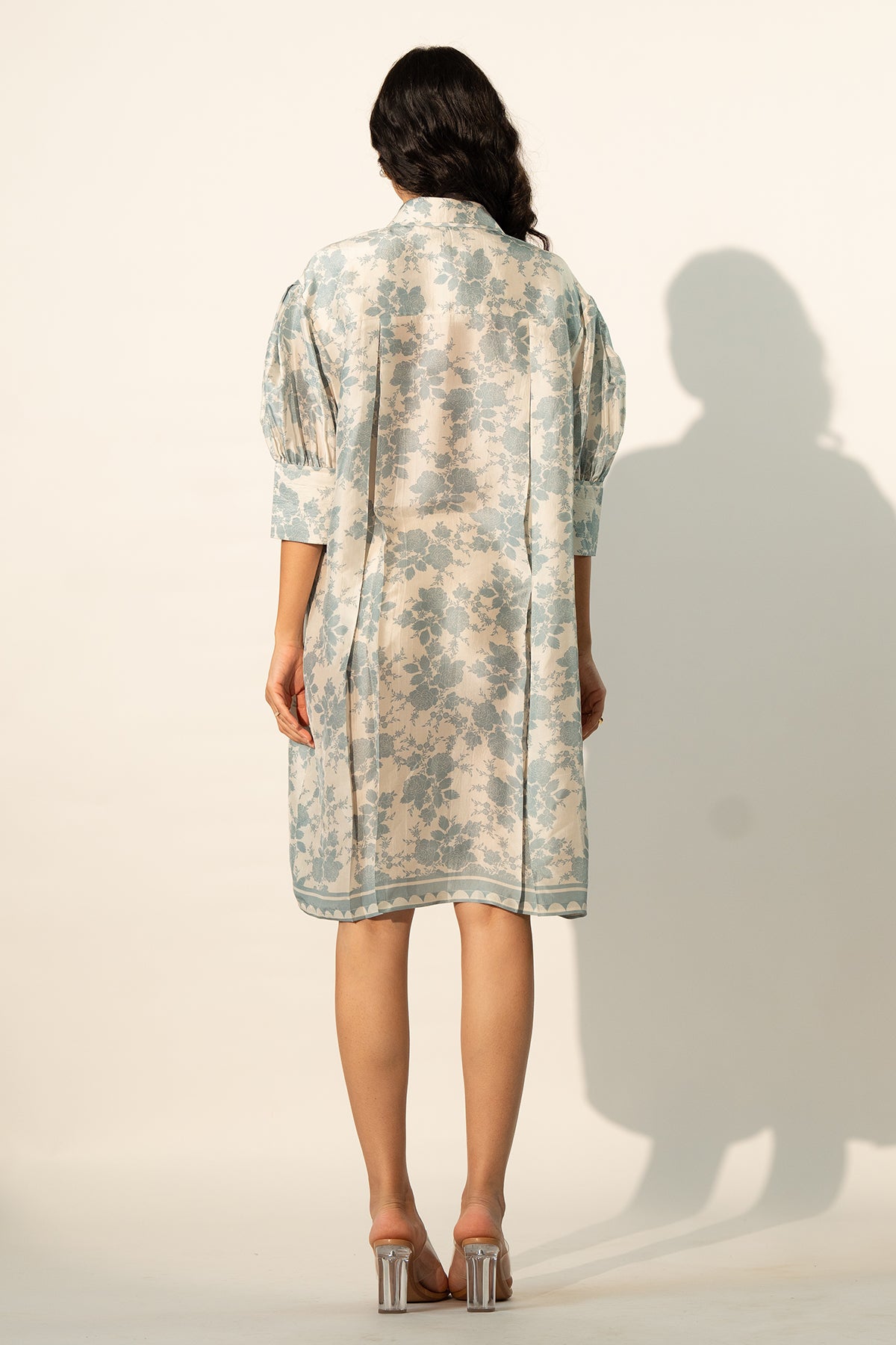 BOXY YOKE PLEATED DRESS
