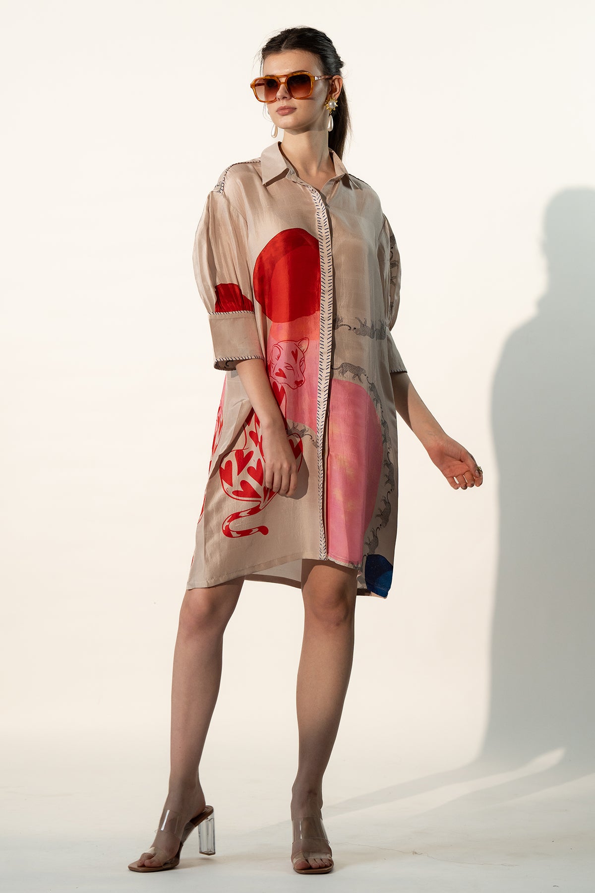 BOXY YOKE PLEATED DRESS