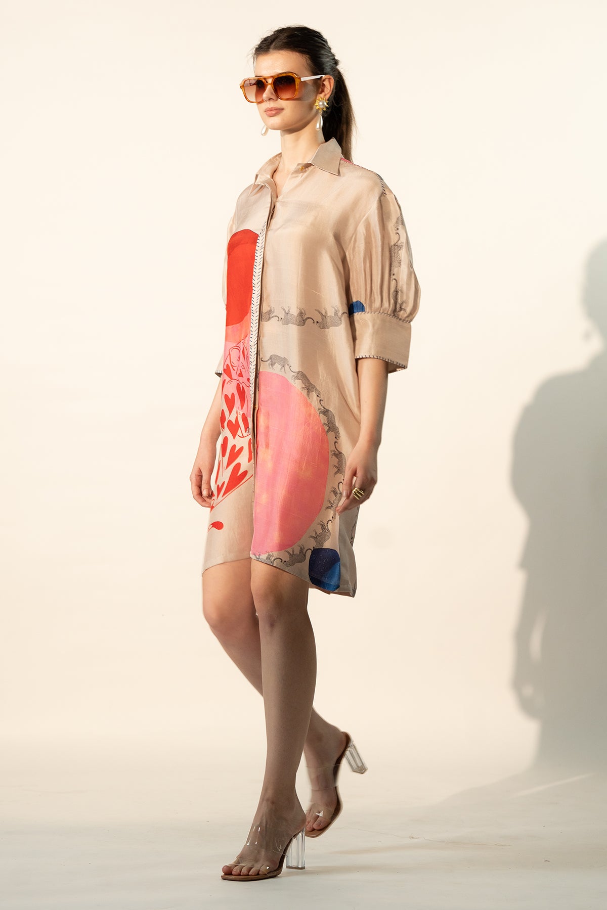 BOXY YOKE PLEATED DRESS