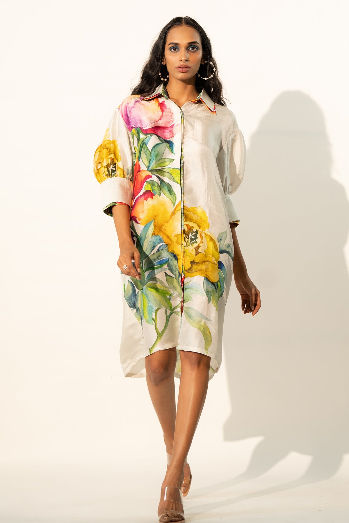 BOXY YOKE PLEATED DRESS