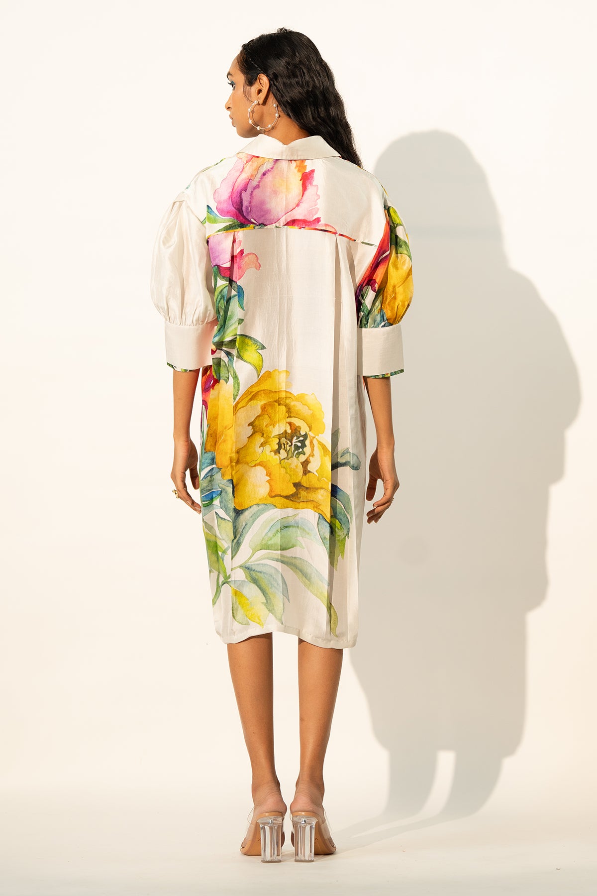 BOXY YOKE PLEATED DRESS