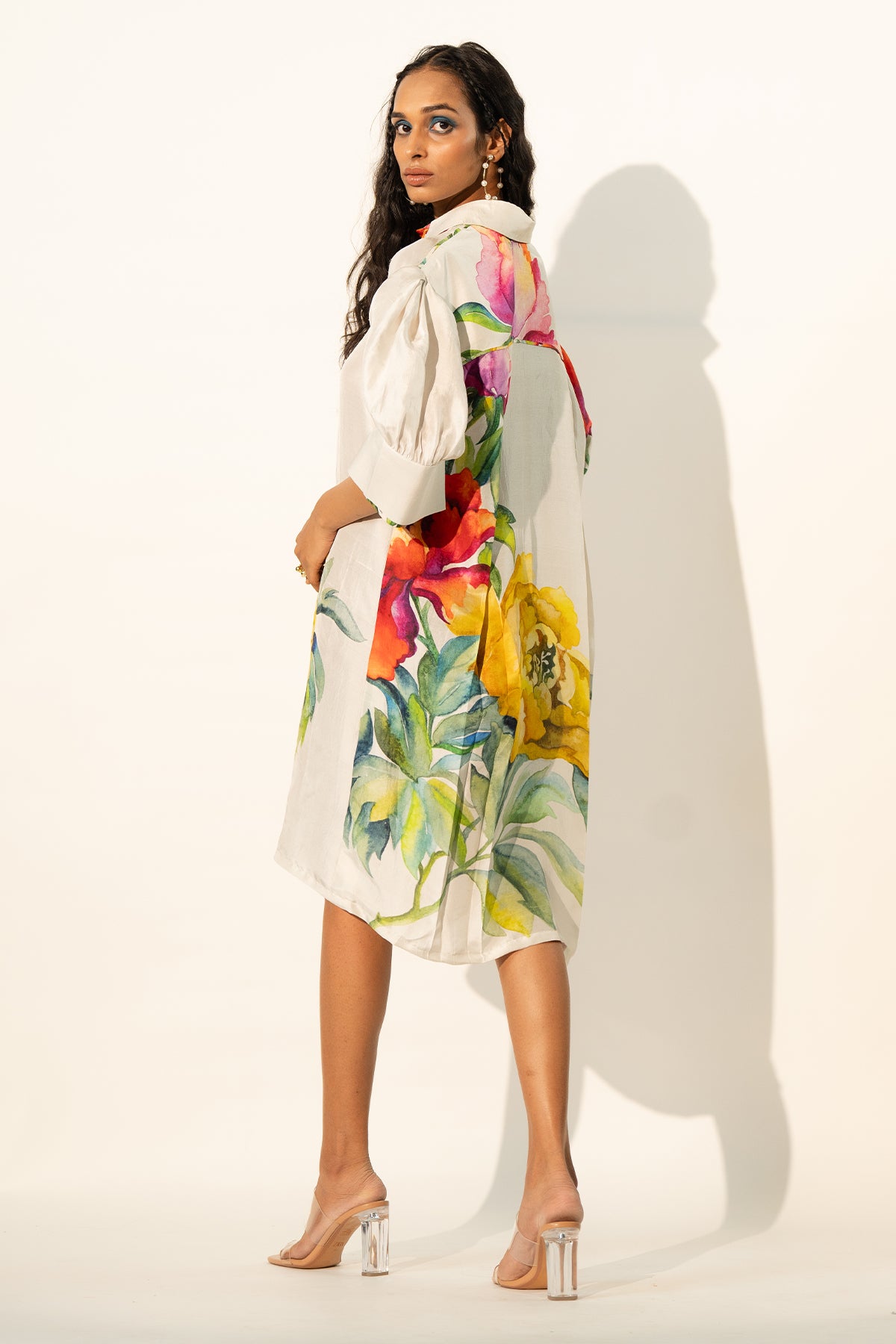 BOXY YOKE PLEATED DRESS