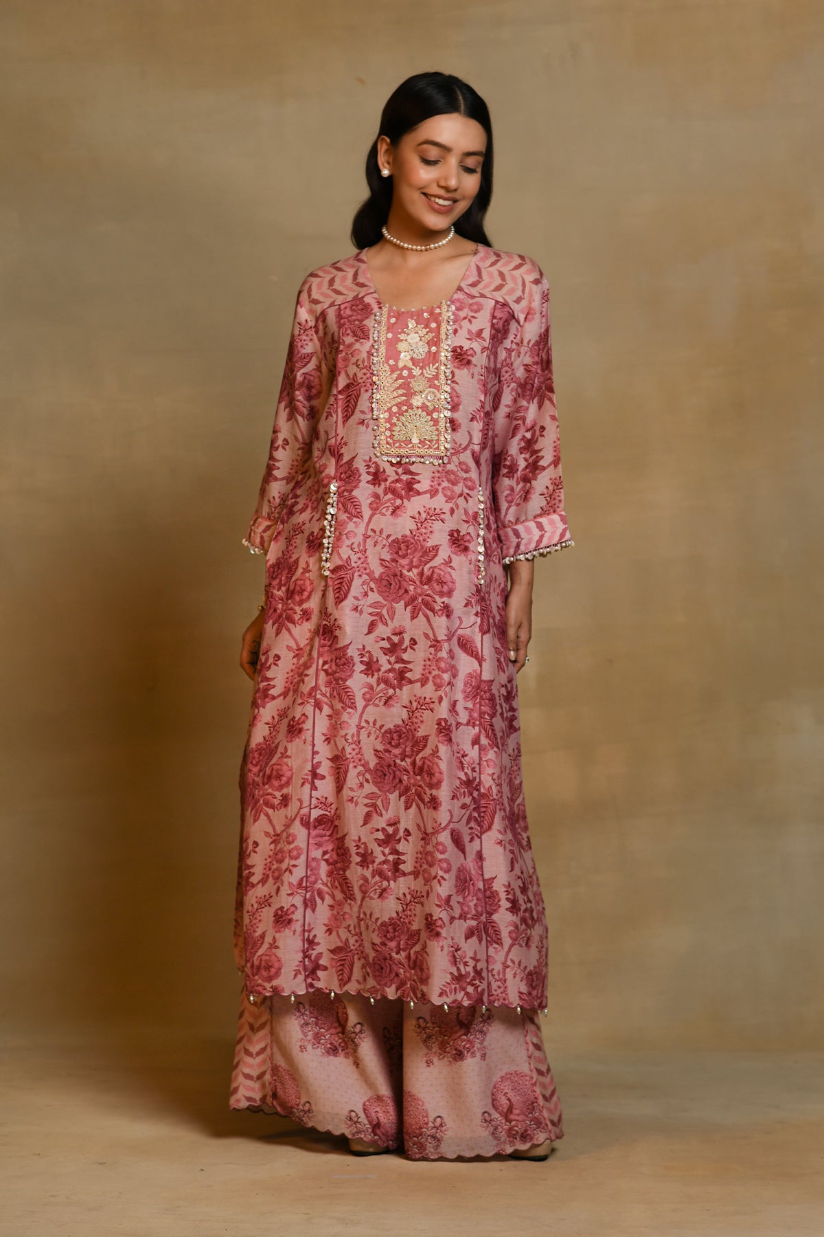 Chandni Pink Floral Peacock York Kurta Set