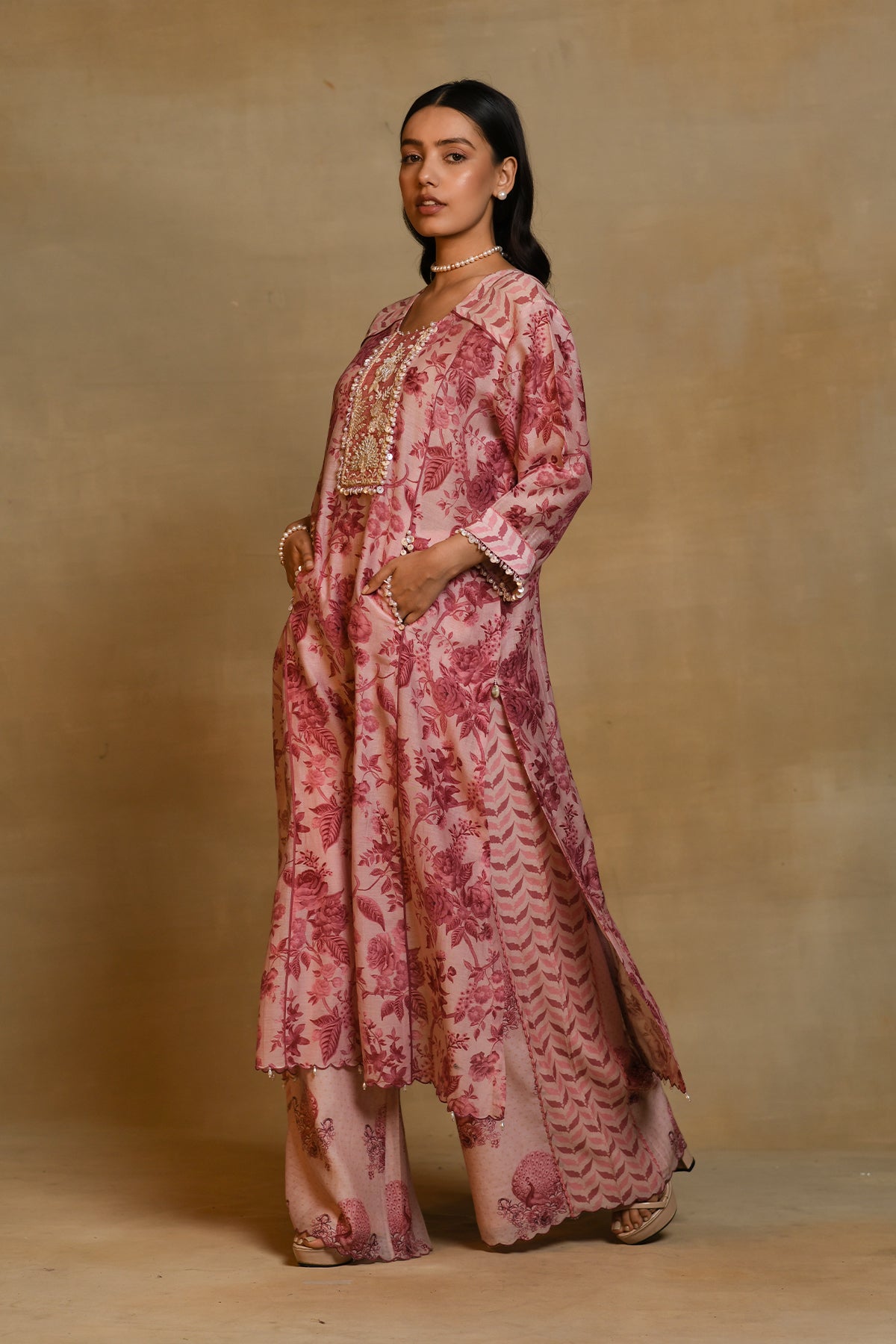 Chandni Pink Floral Peacock York Kurta Set