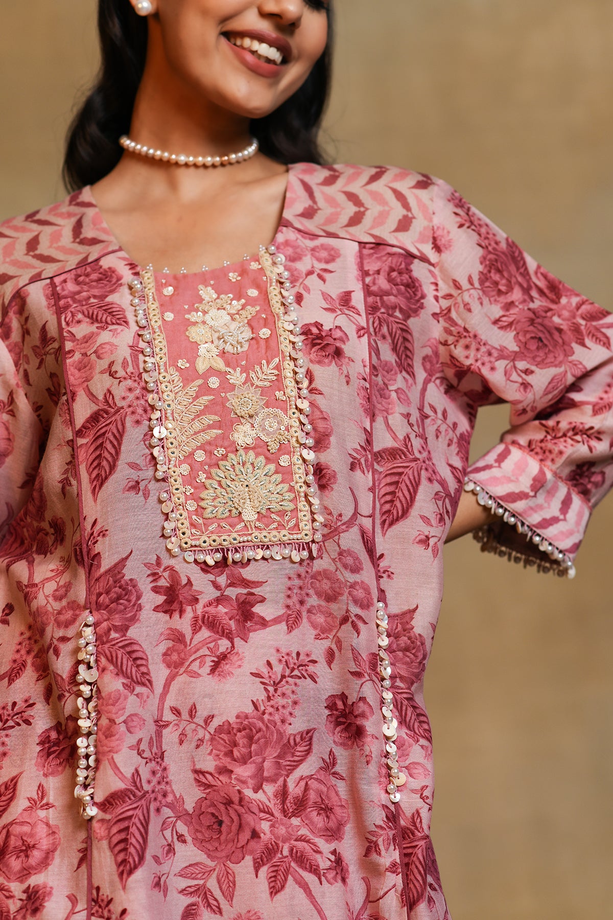 Chandni Pink Floral Peacock York Kurta Set