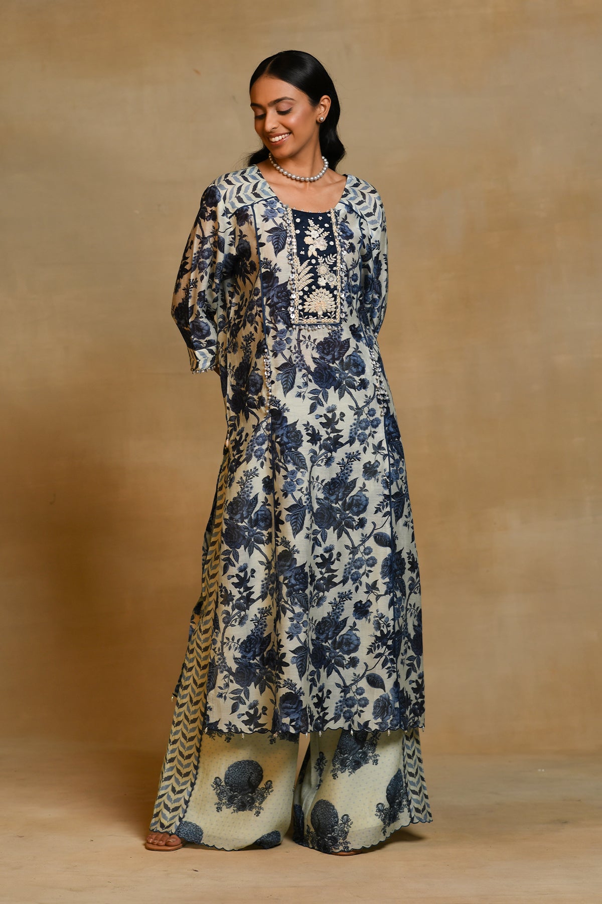 Chandni Blue Floral Peacock York Kurta Set